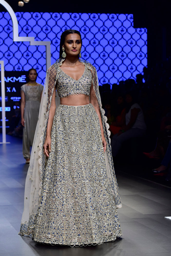 Zainab Blush Silk Choli and Lehenga with Tulle Dupatta