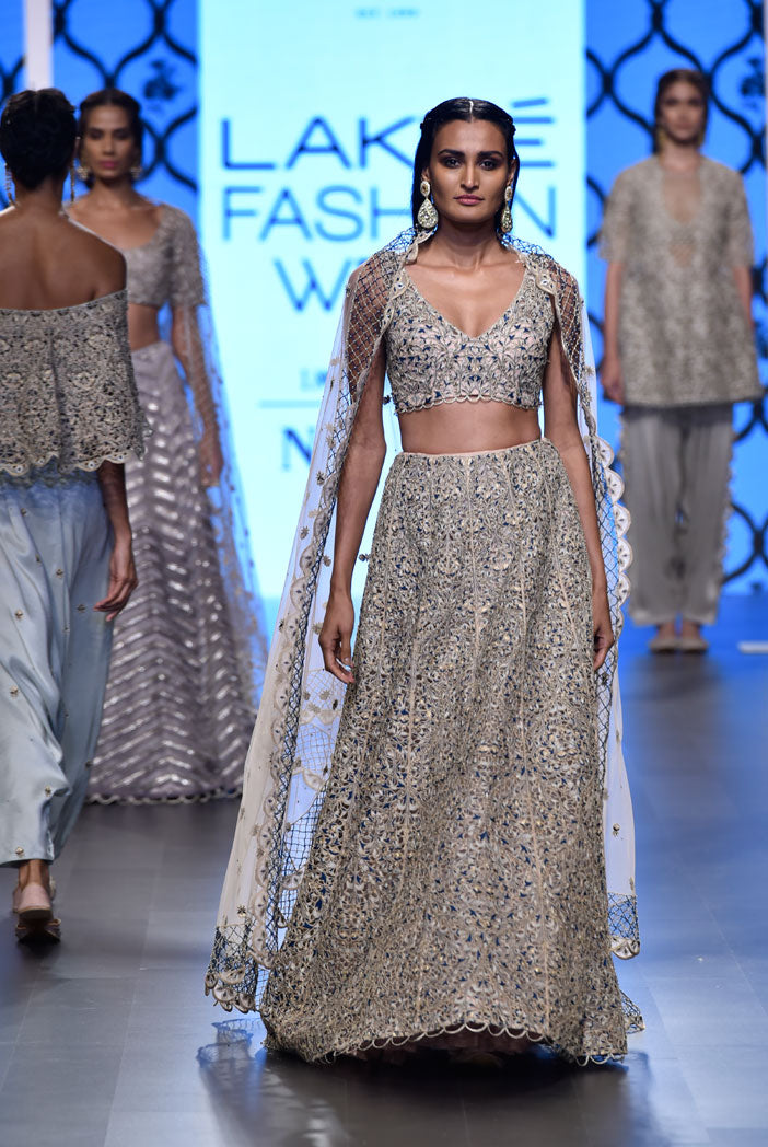 Zainab Blush Silk Choli and Lehenga with Tulle Dupatta