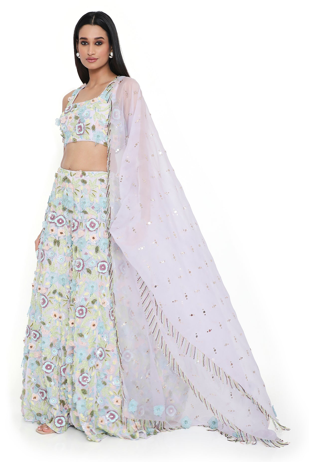 Zinnia Lavender Embroidered Choli And Sharara With Dupatta