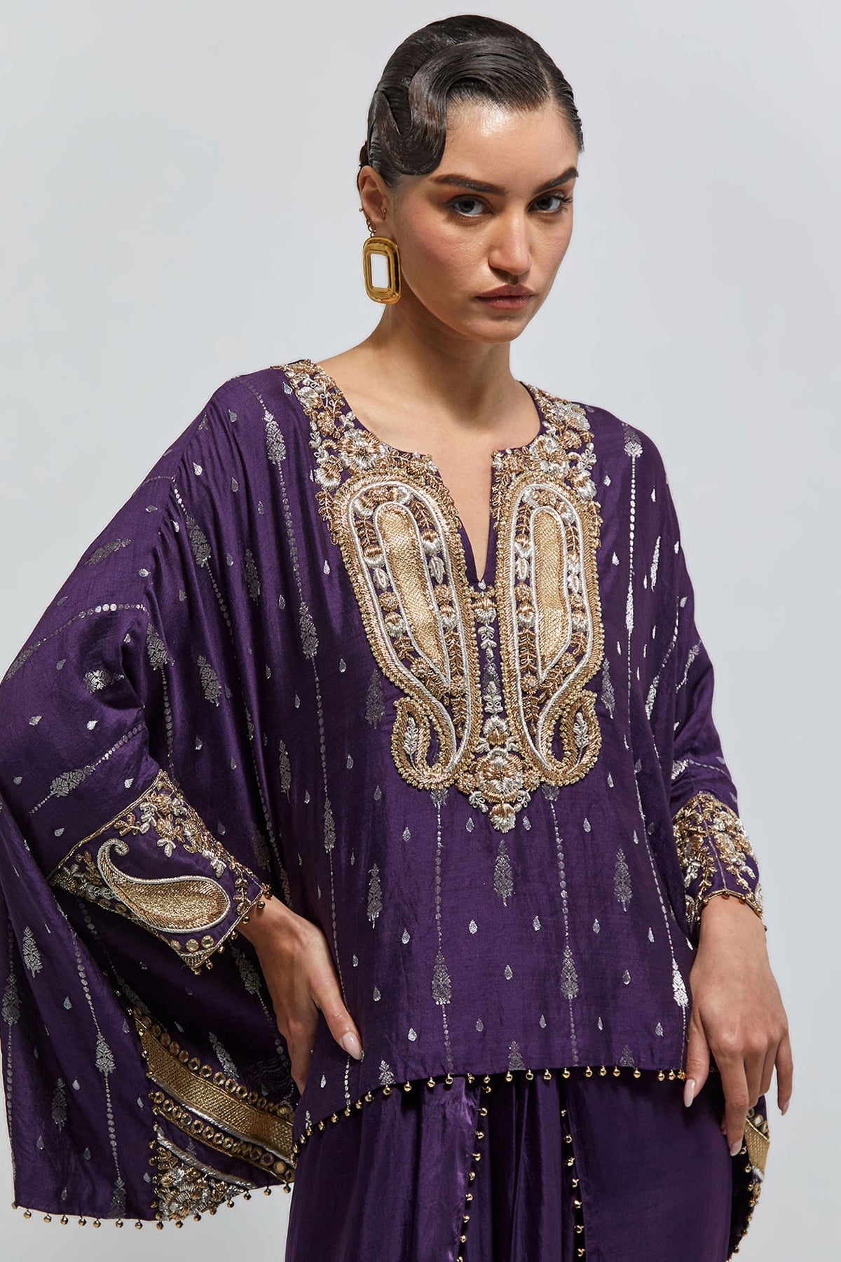 Zaya Purple Chiniya Silk Embroidered Top And Dhoti Skirt