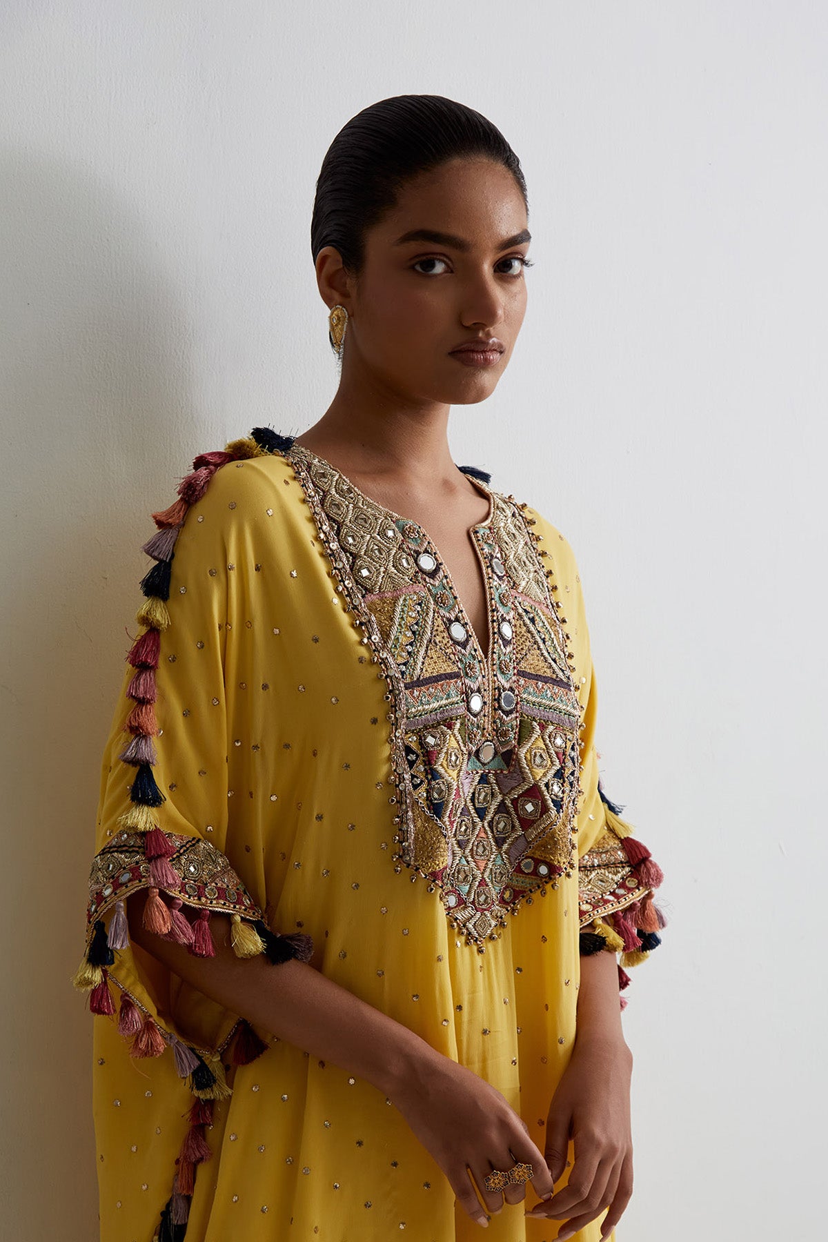Yellow Embroidered Kaftan And Frill Sharara