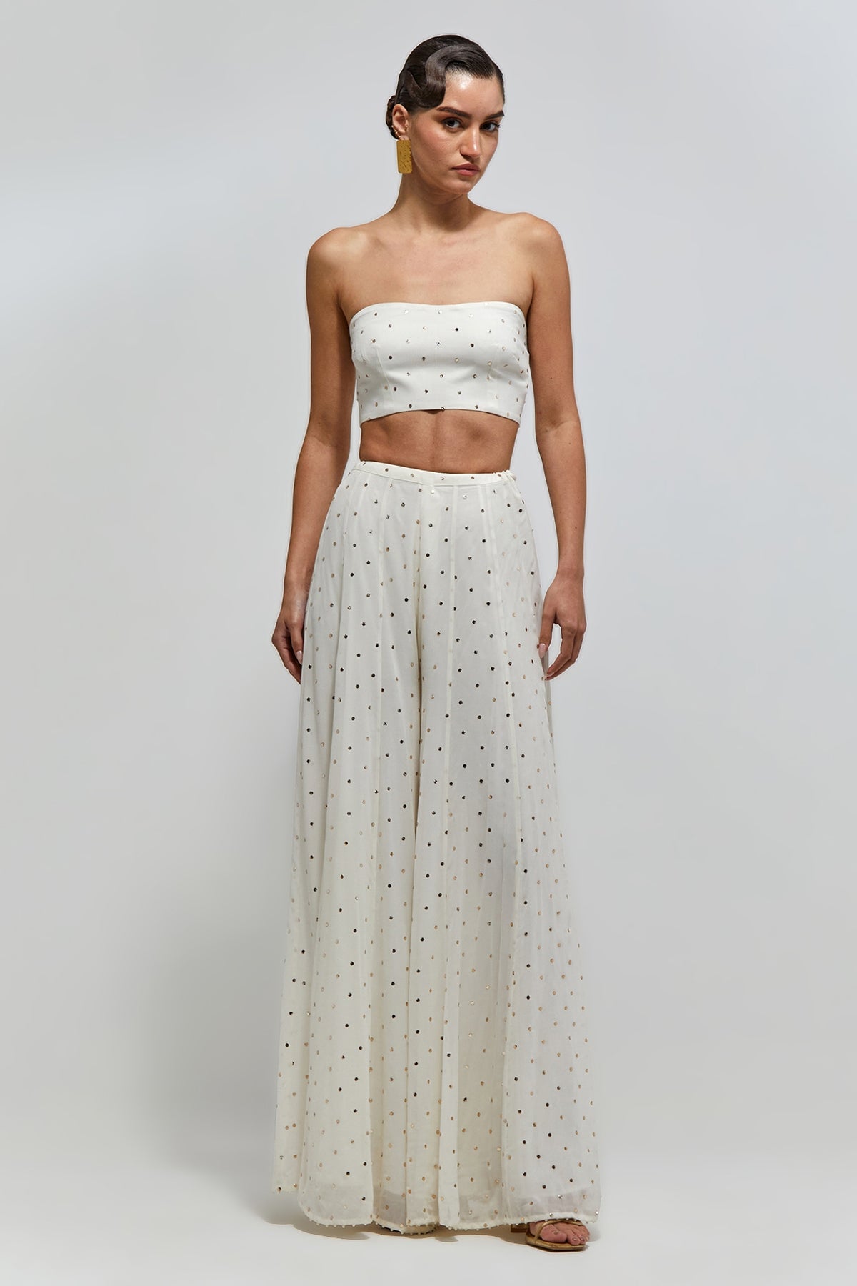 Azra Off-White Georgette Embroidered Side Tie Kurta With Bustier And Sharara