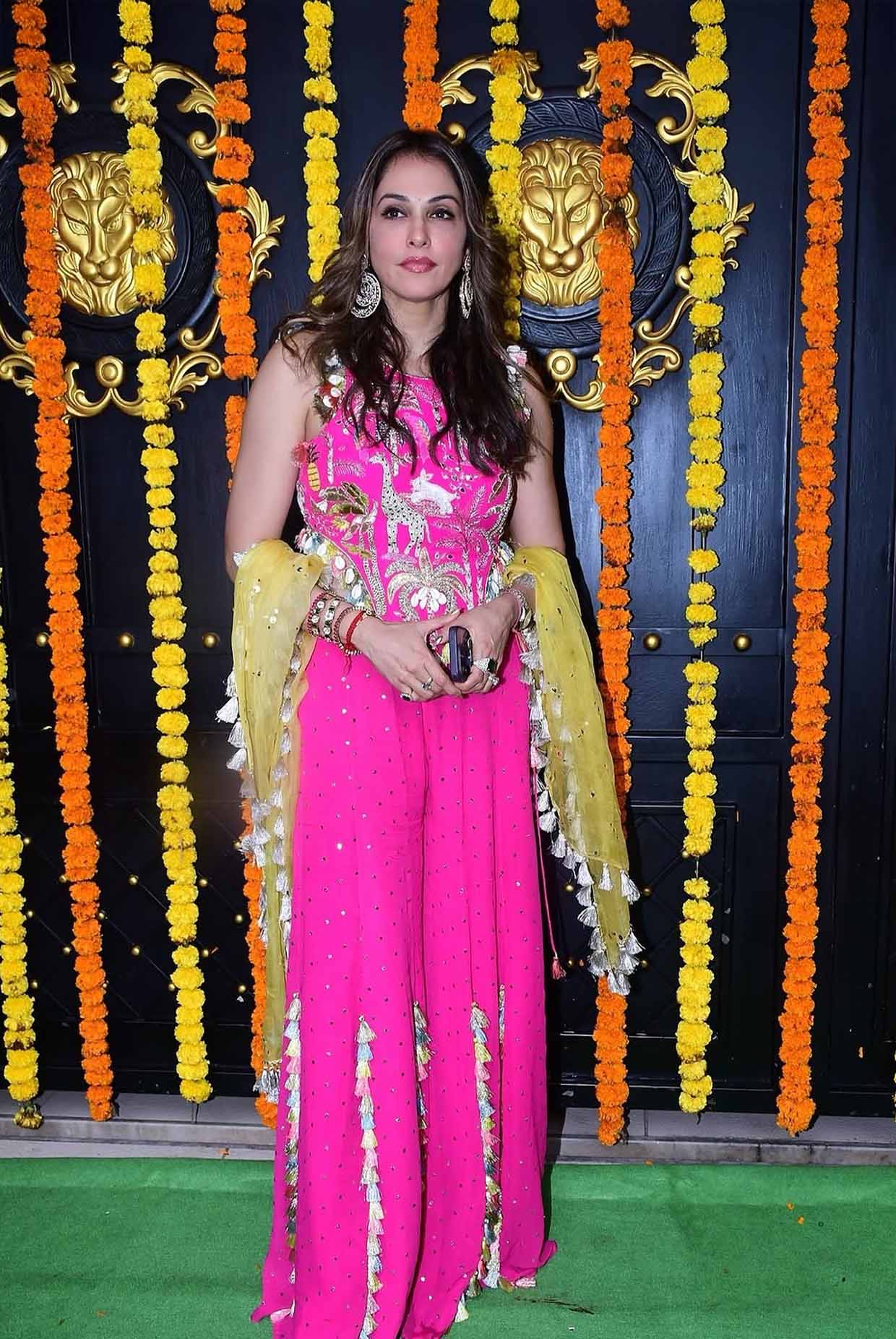Hot Pink Georgette Embroidered Choli With Sharara And Yellow Dupatta