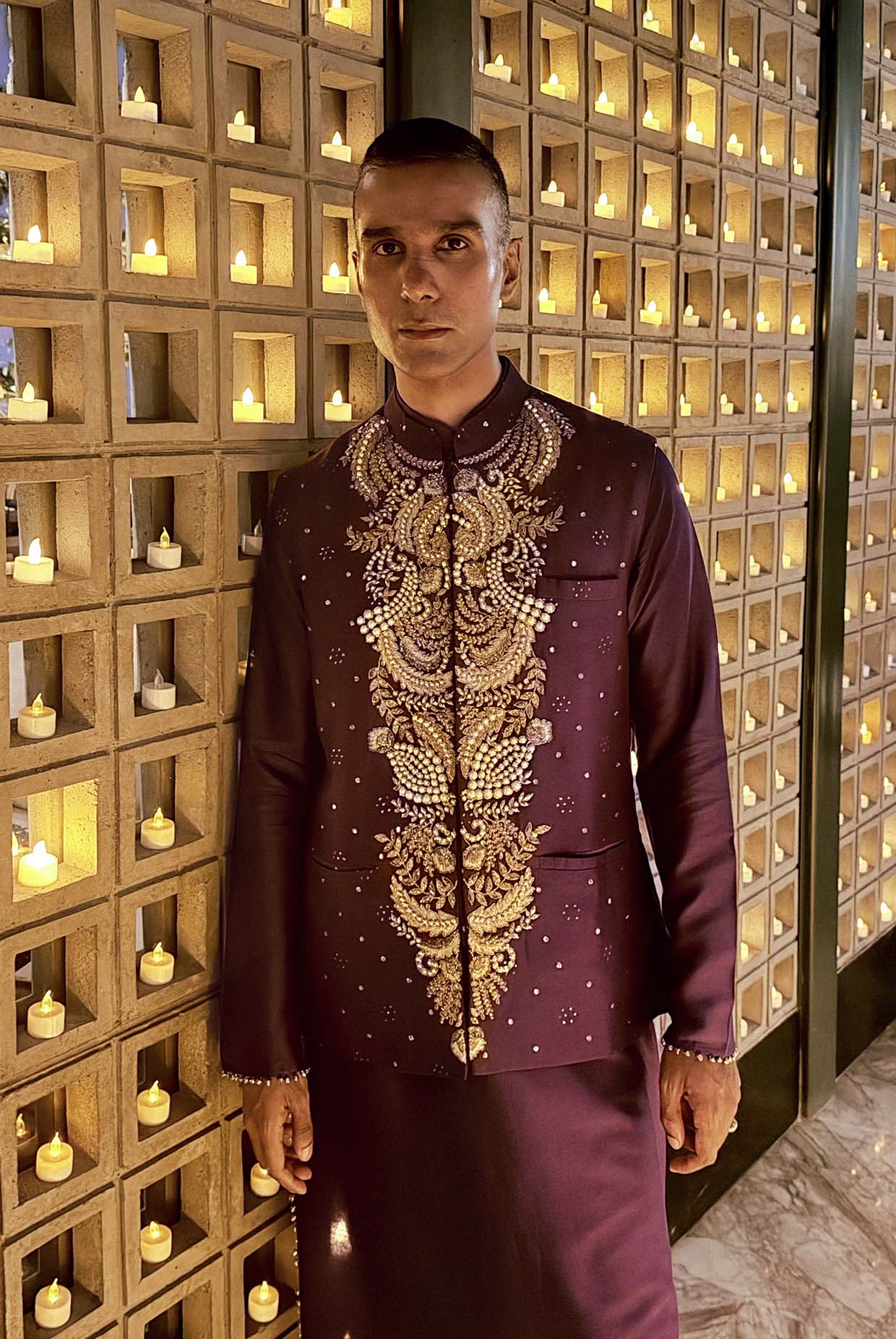 Purple Embroidered Bandi And Kurta With Churidar