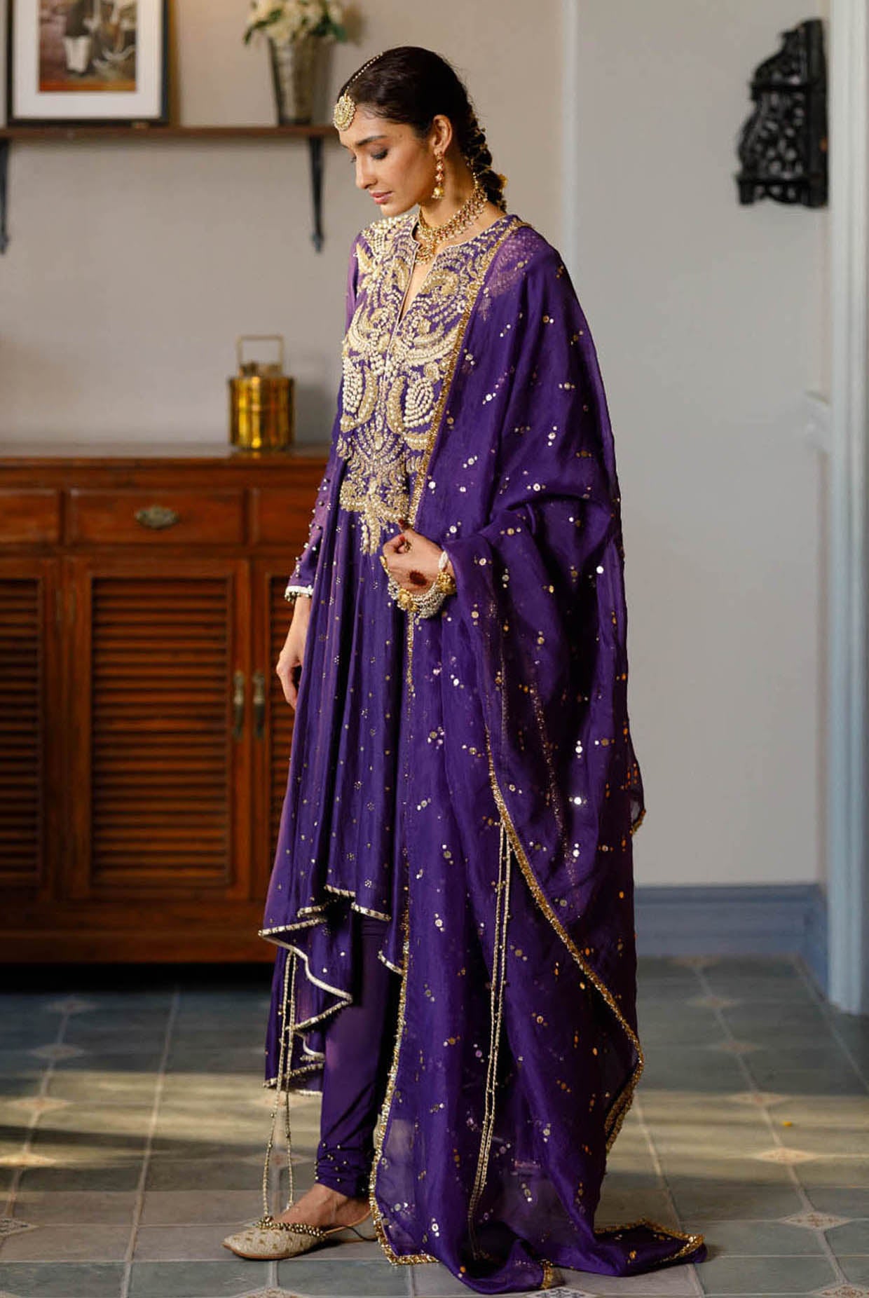 Zinat Purple Embroidered High Low Anarkali And Churidar With Dupatta