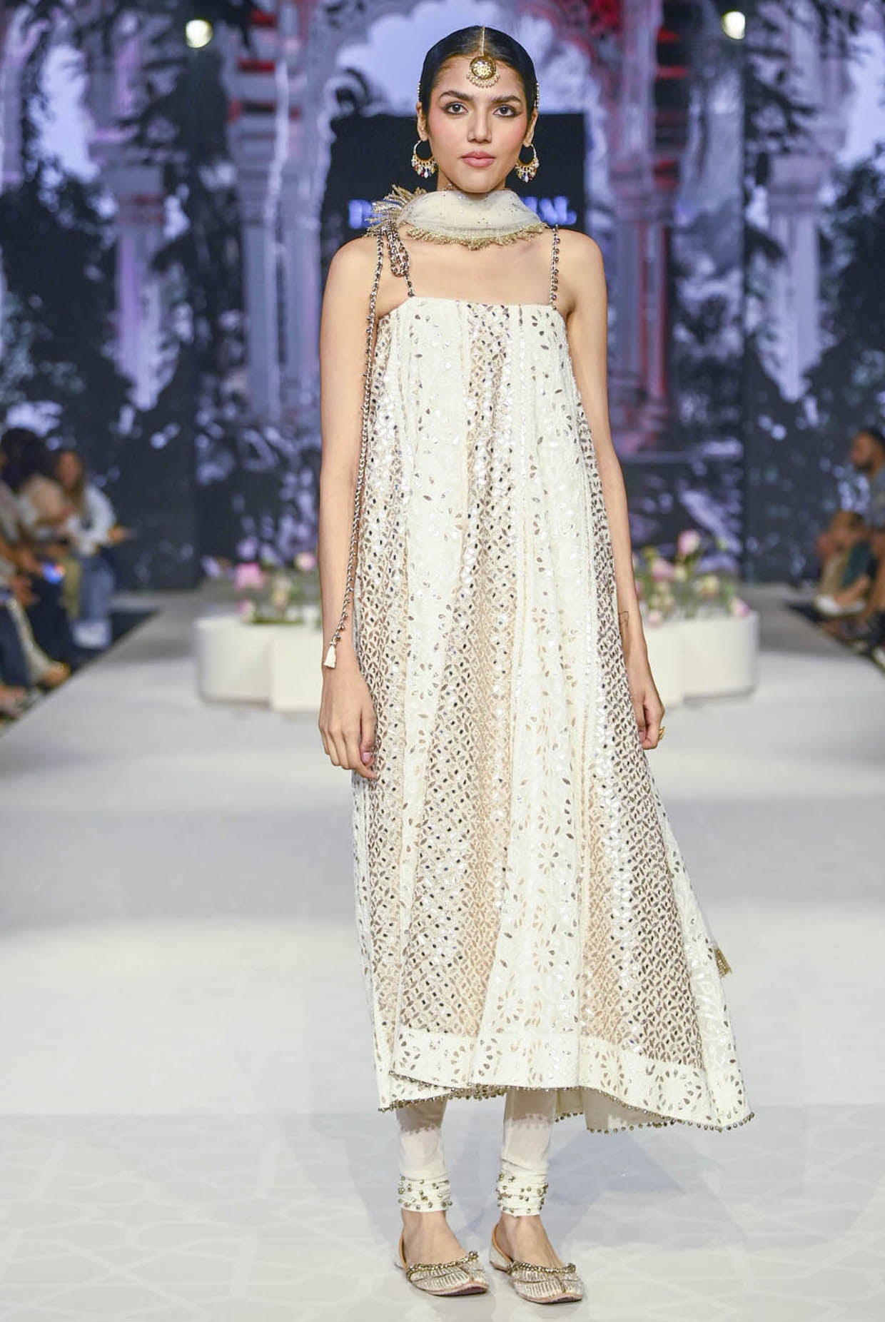 Off White Tube Anarkali With Embroidered Churidar And Dupatta