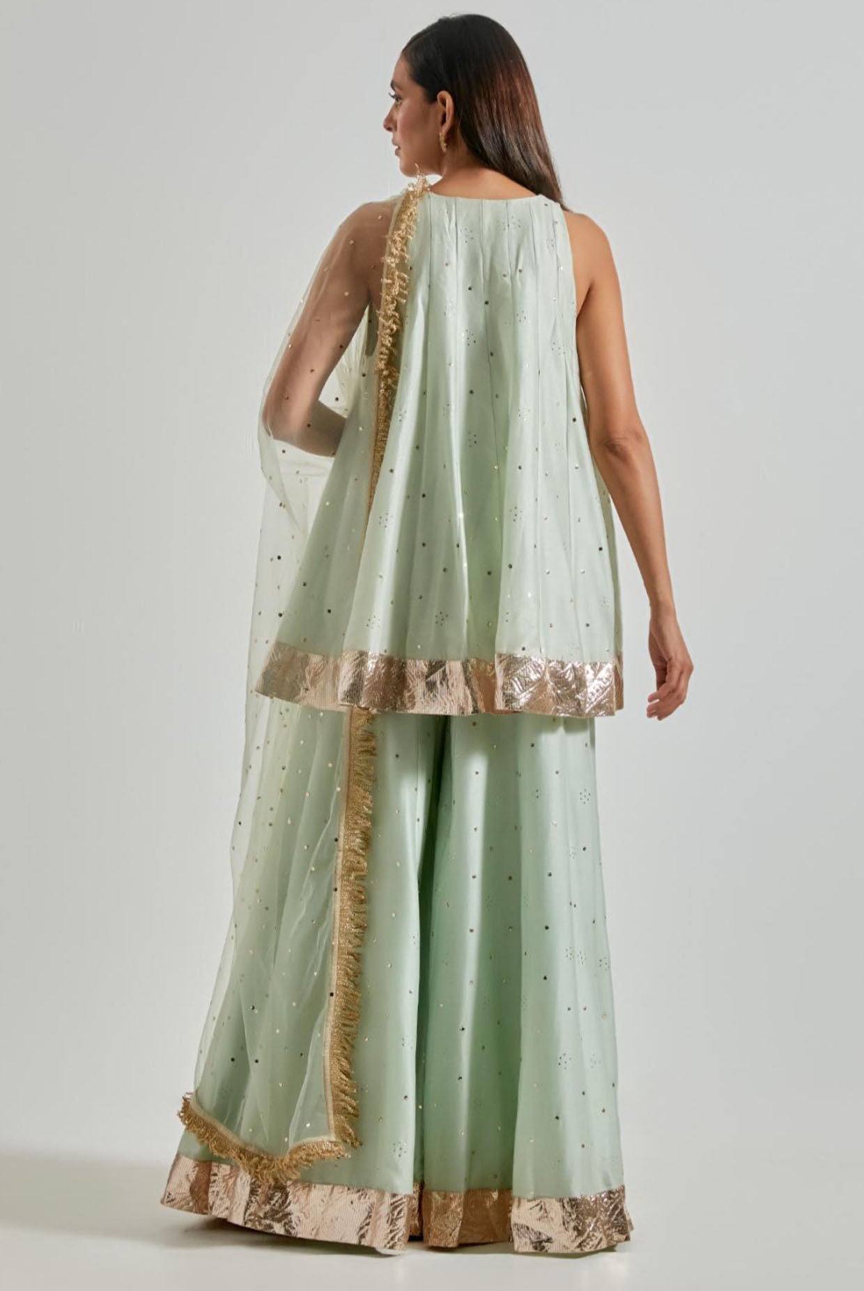 Seafoam Short Anarkali with Sharara & Net Dupatta
