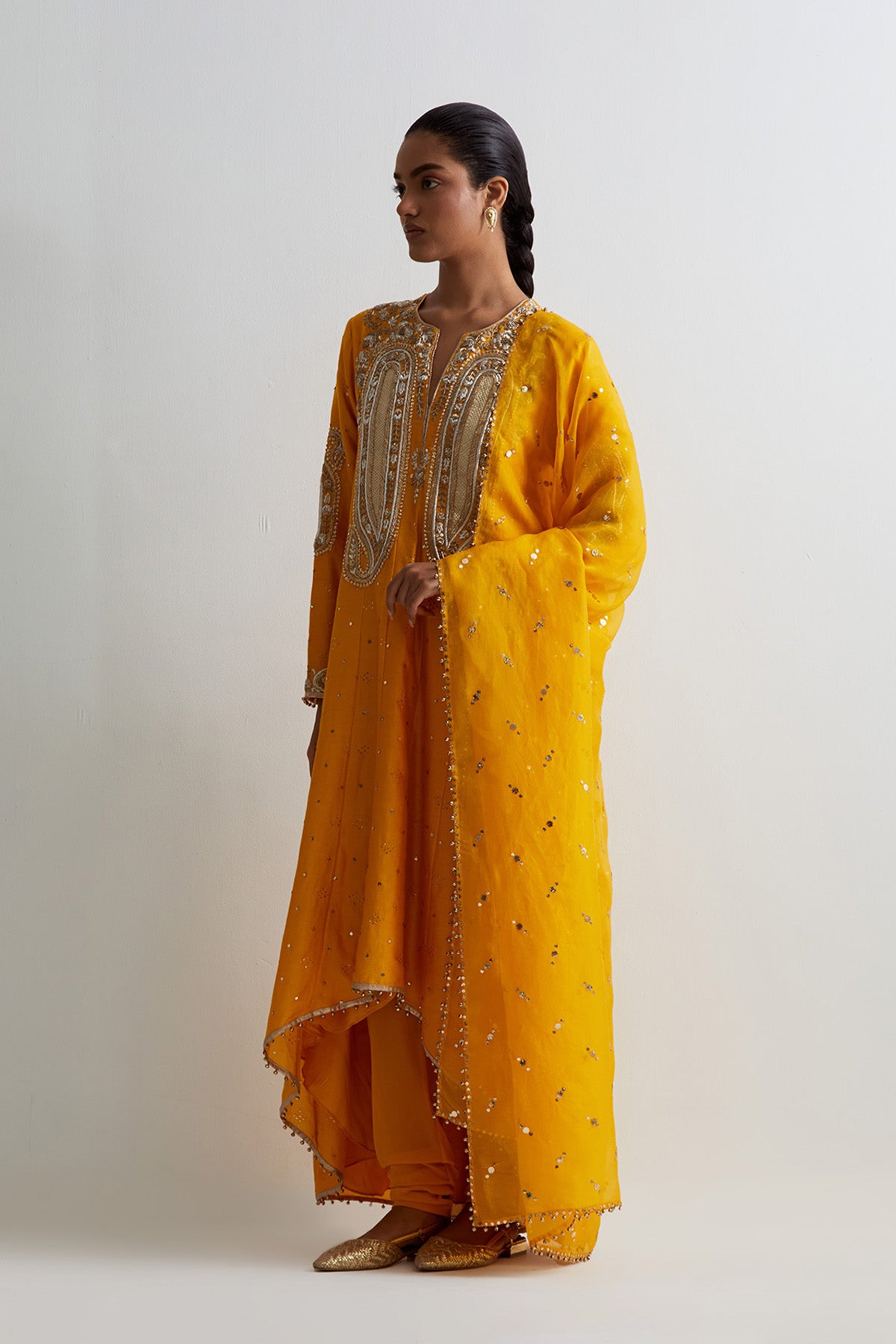 Yellow Embroidered Anarkali With Churidar And Dupatta