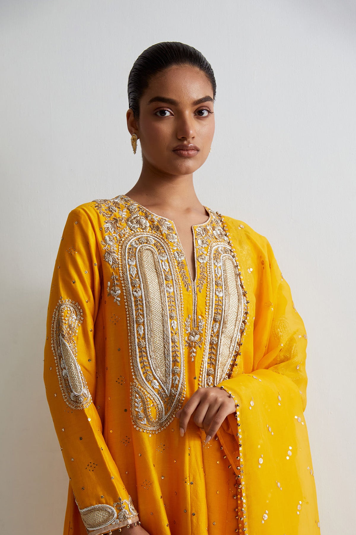 Yellow Embroidered Anarkali With Churidar And Dupatta