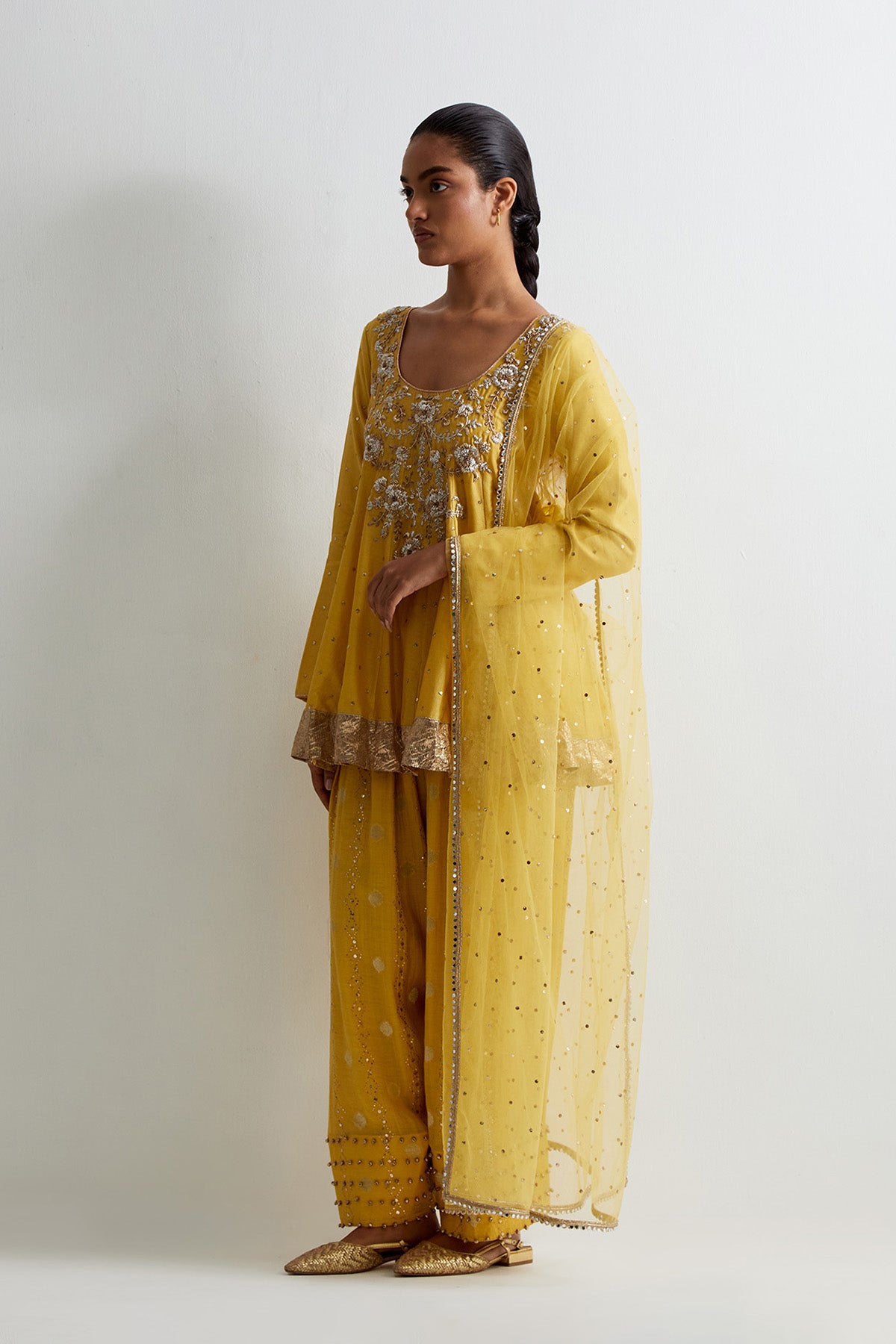 Haldi Yellow Embroidered Anarkali With Salwar And Dupatta