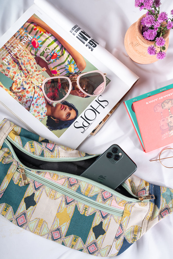 Green Aztek Print Canvas Bumbag