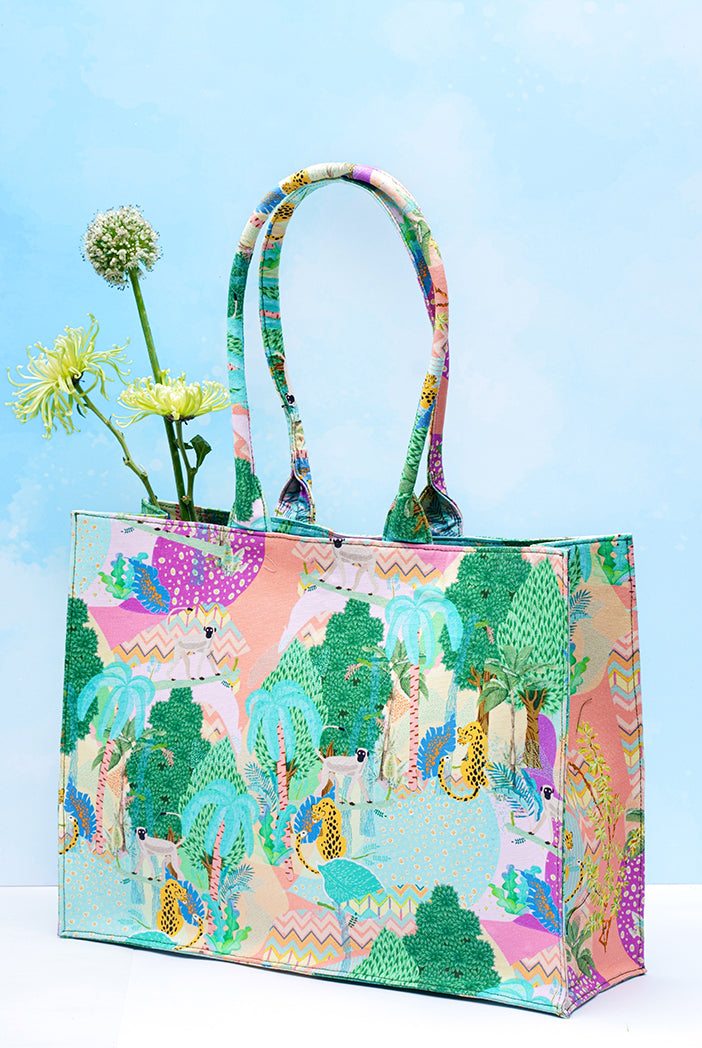 Peach Colour Kuno Printed Canvas Tote Bag