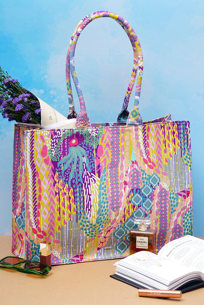 Lime African Multi colour Printed Canvas Tote Bag