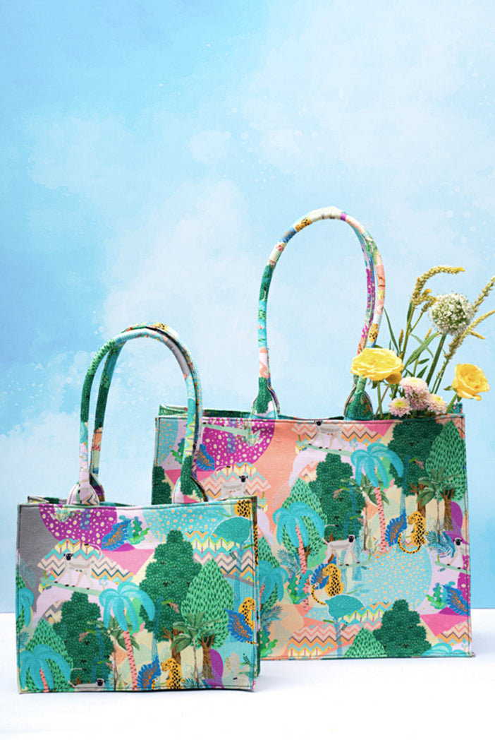 Grey Kuno Print Canvas Small Tote Bag