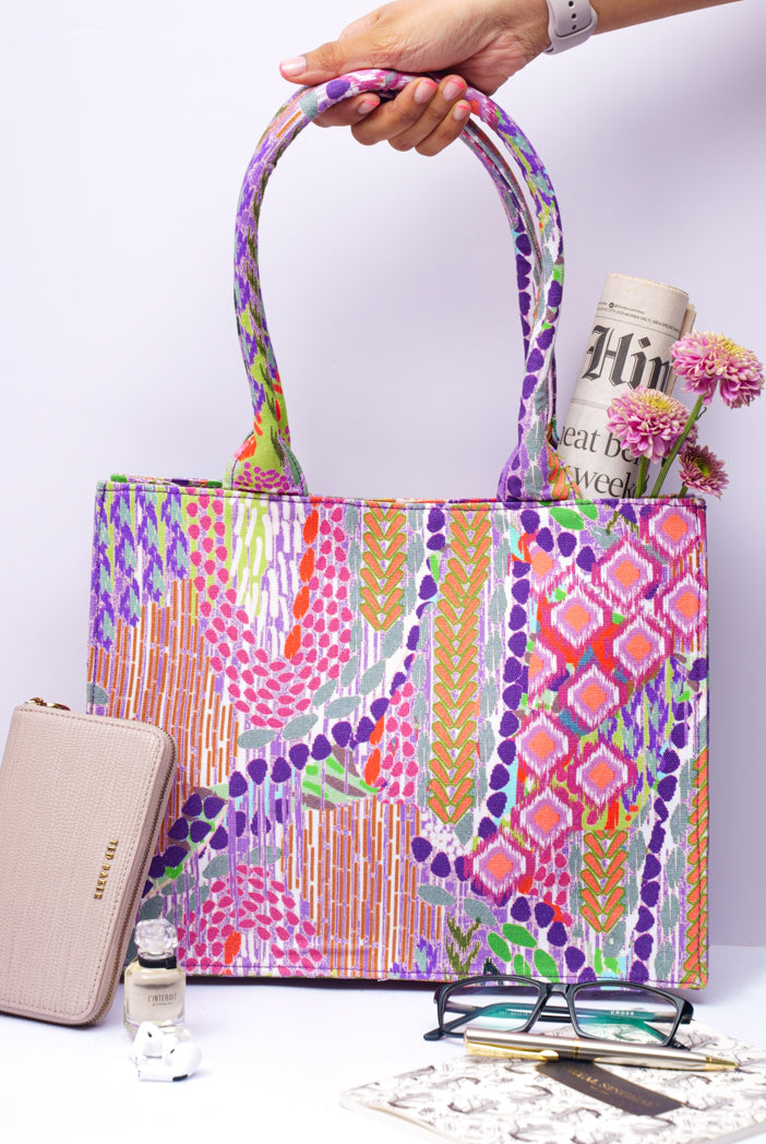African Print Multi Colour Canvas Small Tote Bag