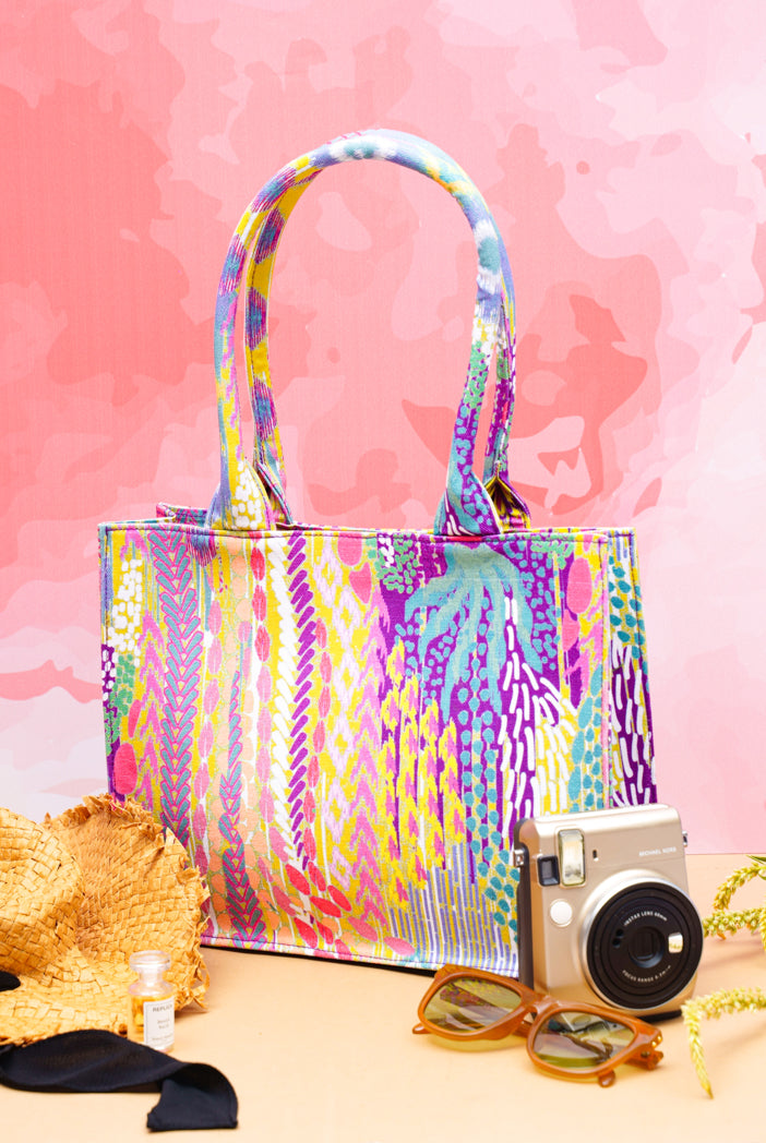 Lime African Multi Colour Print Canvas Small Tote Bag