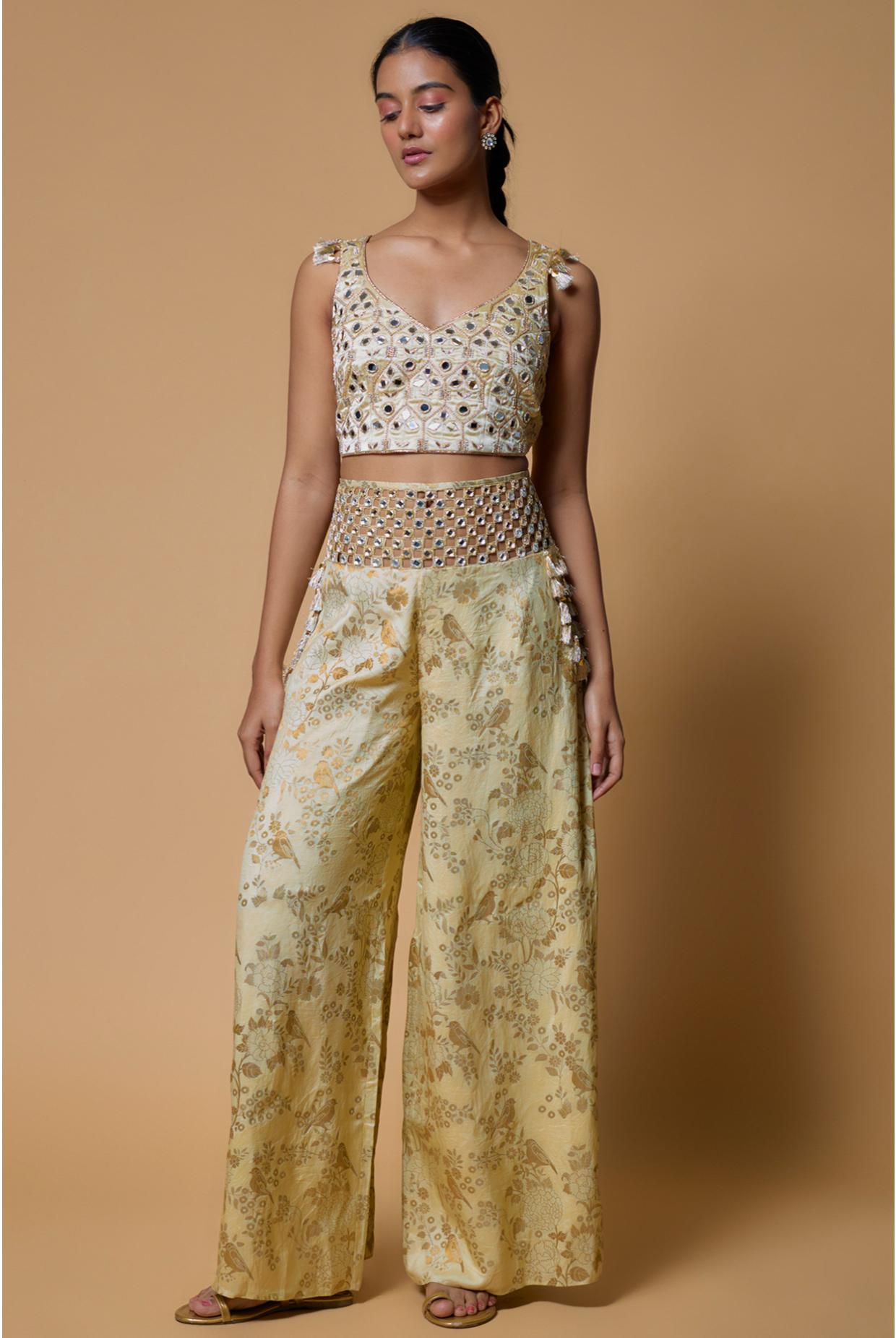 Pale Yellow Embroidered Choli With Palazzo