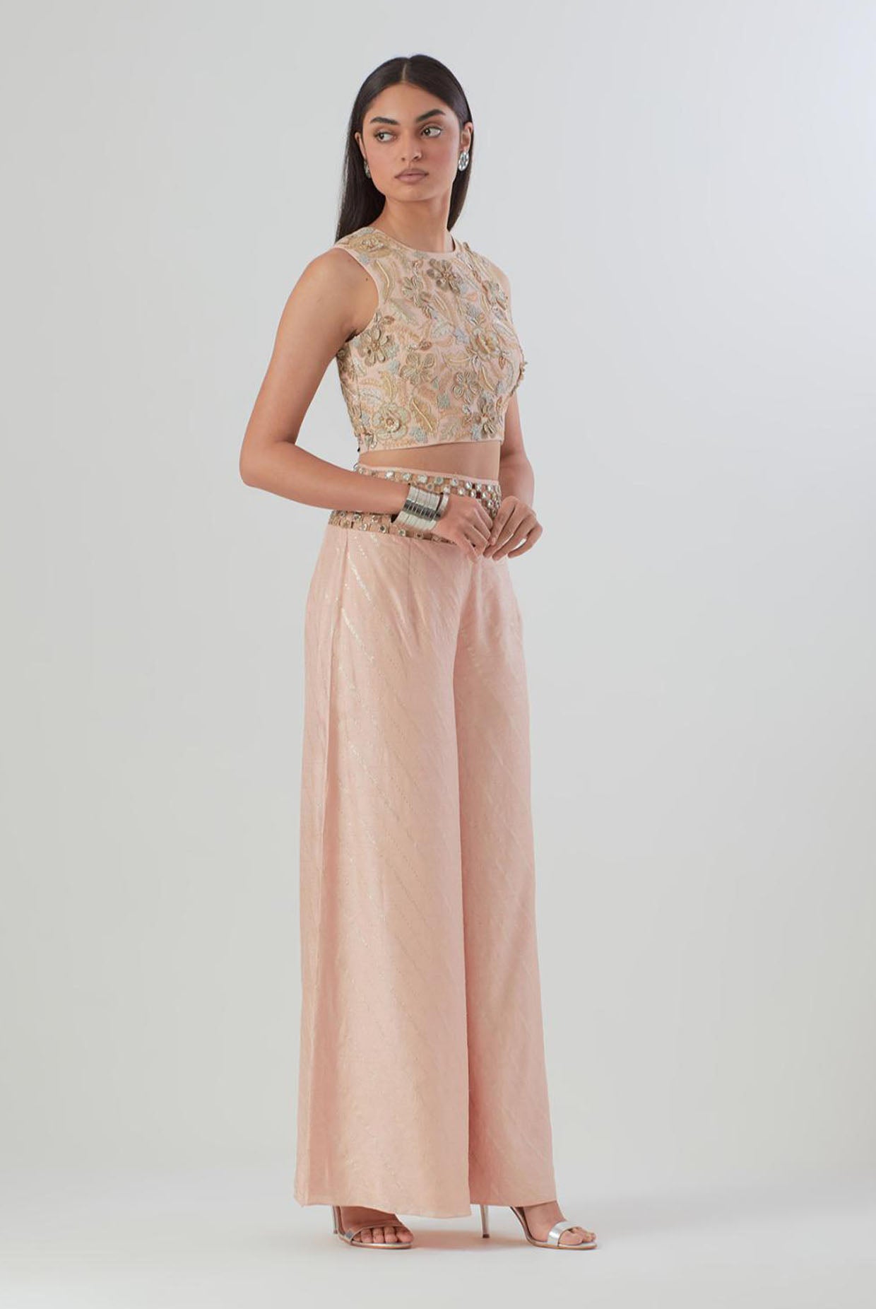 Blush Pink Embroidered Choli With Palazzo
