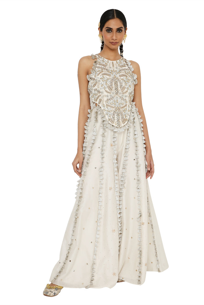Eliza Off White Colour Georgette Choli With Mukaish Silkmul Sharara