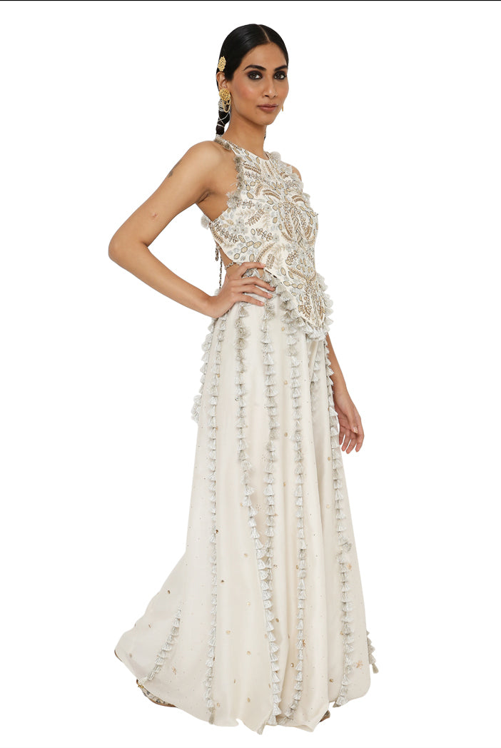 Eliza Off White Colour Georgette Choli With Mukaish Silkmul Sharara