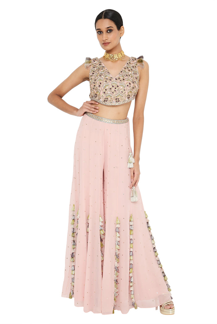 Zaynab Rose Pink Colour Embroidered Choli With Sharara