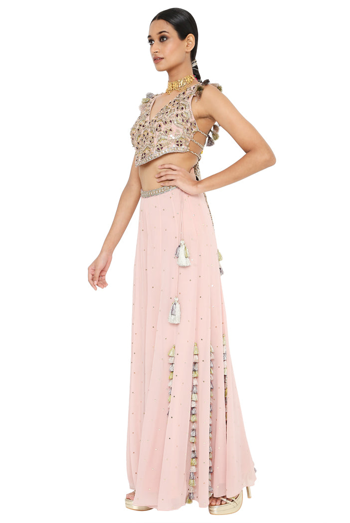 Zaynab Rose Pink Colour Embroidered Choli With Sharara