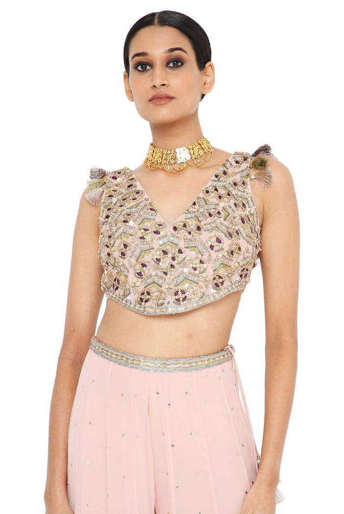 Zaynab Rose Pink Colour Embroidered Choli With Sharara