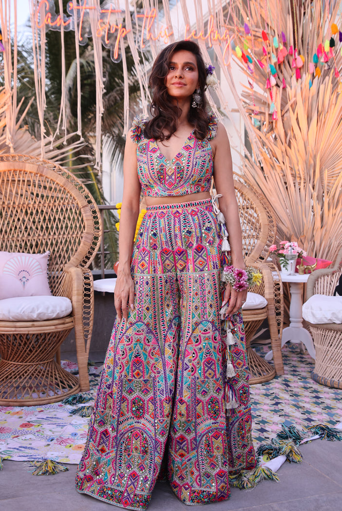 Off-White Colour Georgette Embroidered Sharara Set