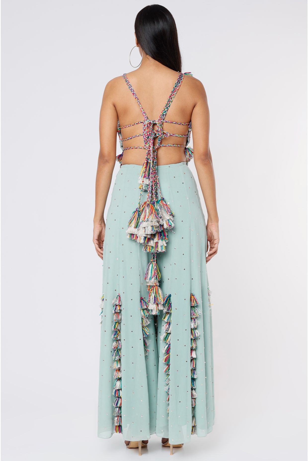 Aqua Georgette Embroidered Choli With Mukaish Georgette Sharara