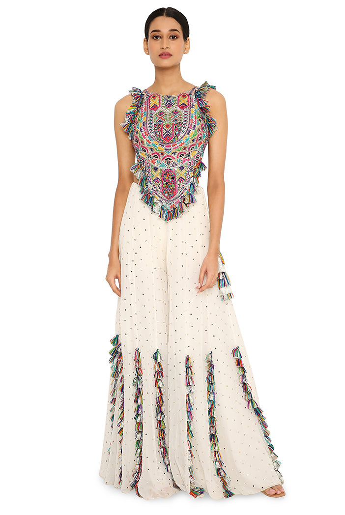 Karida Off White Georgette Embroidered Choli With Georgette Sharara