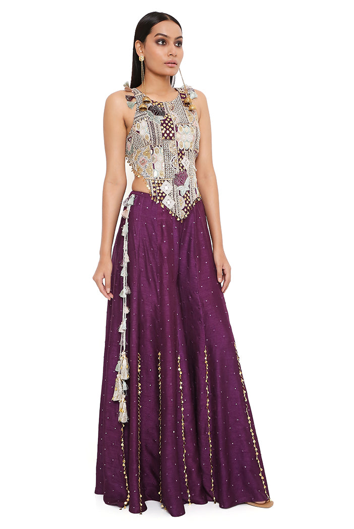 Purple Georgette Embroidered Choli With Abla Silk Sharara