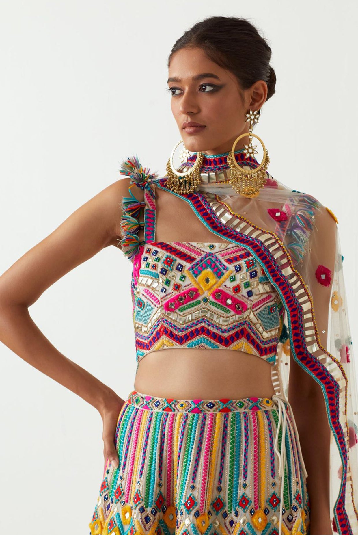 Multi Colour Embroidered Choli And Sharara With Embroidered Dupatta