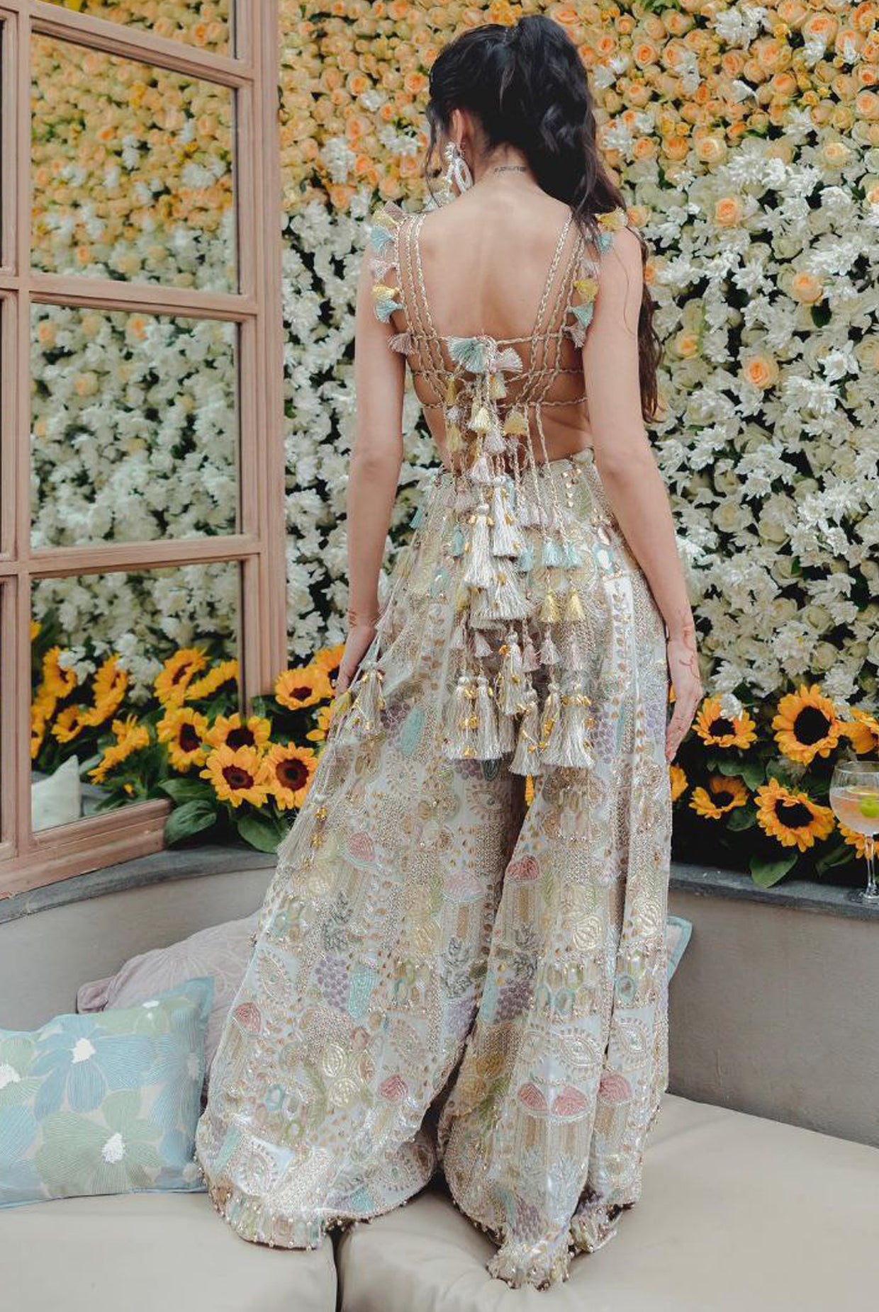 Off White Georgette Embroidered Choli And Sharara