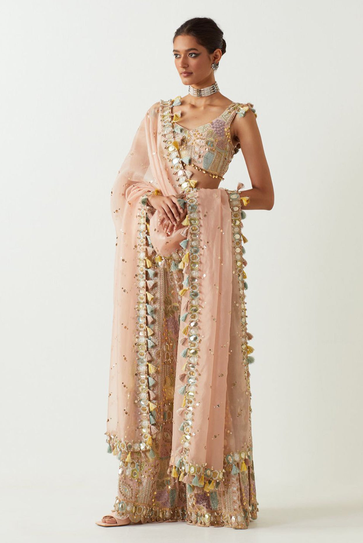 Rose Pink Embroidered Choli And Sharara With Embroidered Dupatta