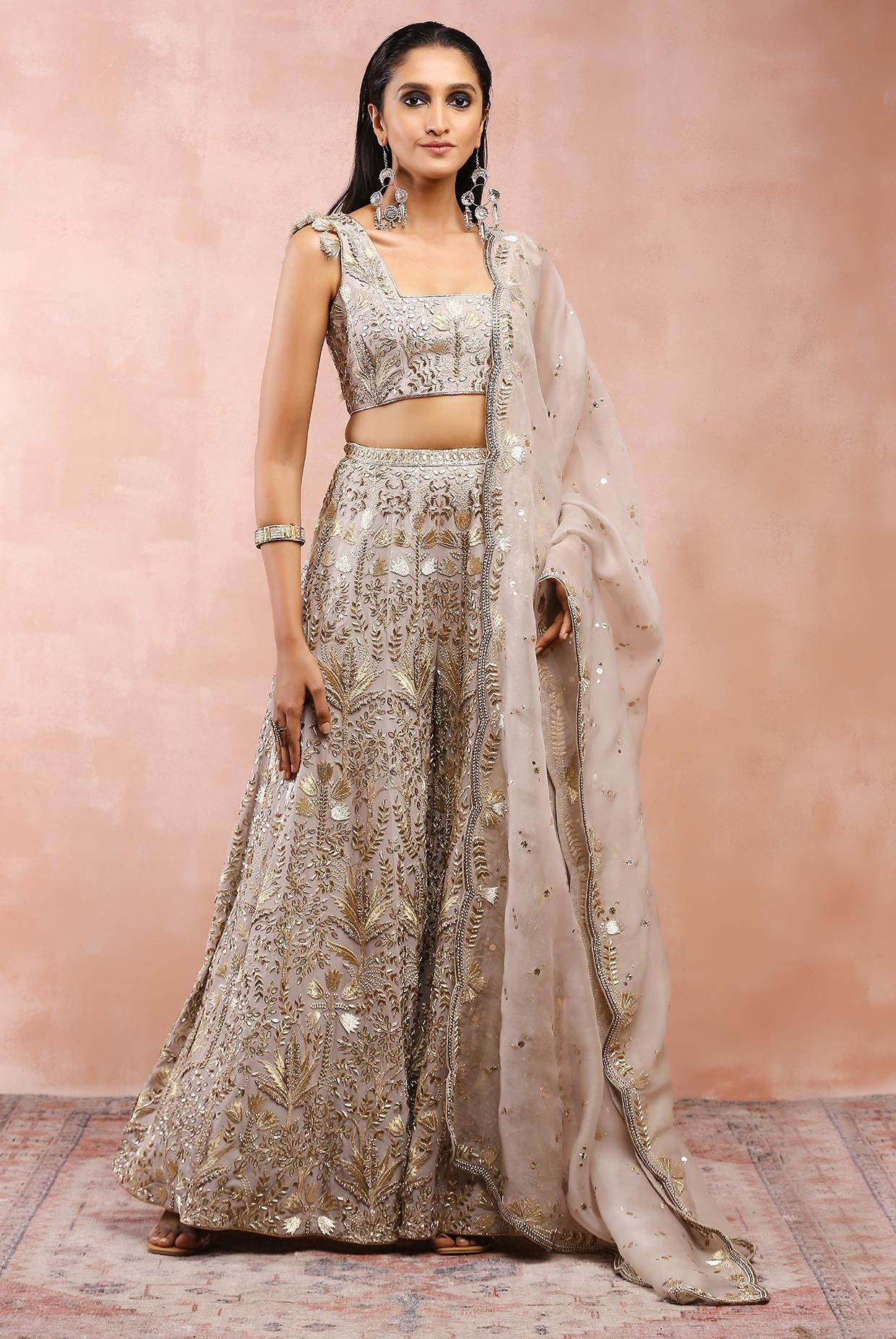 Grey Bagh Embroidered Choli With Sharara And Dupatta