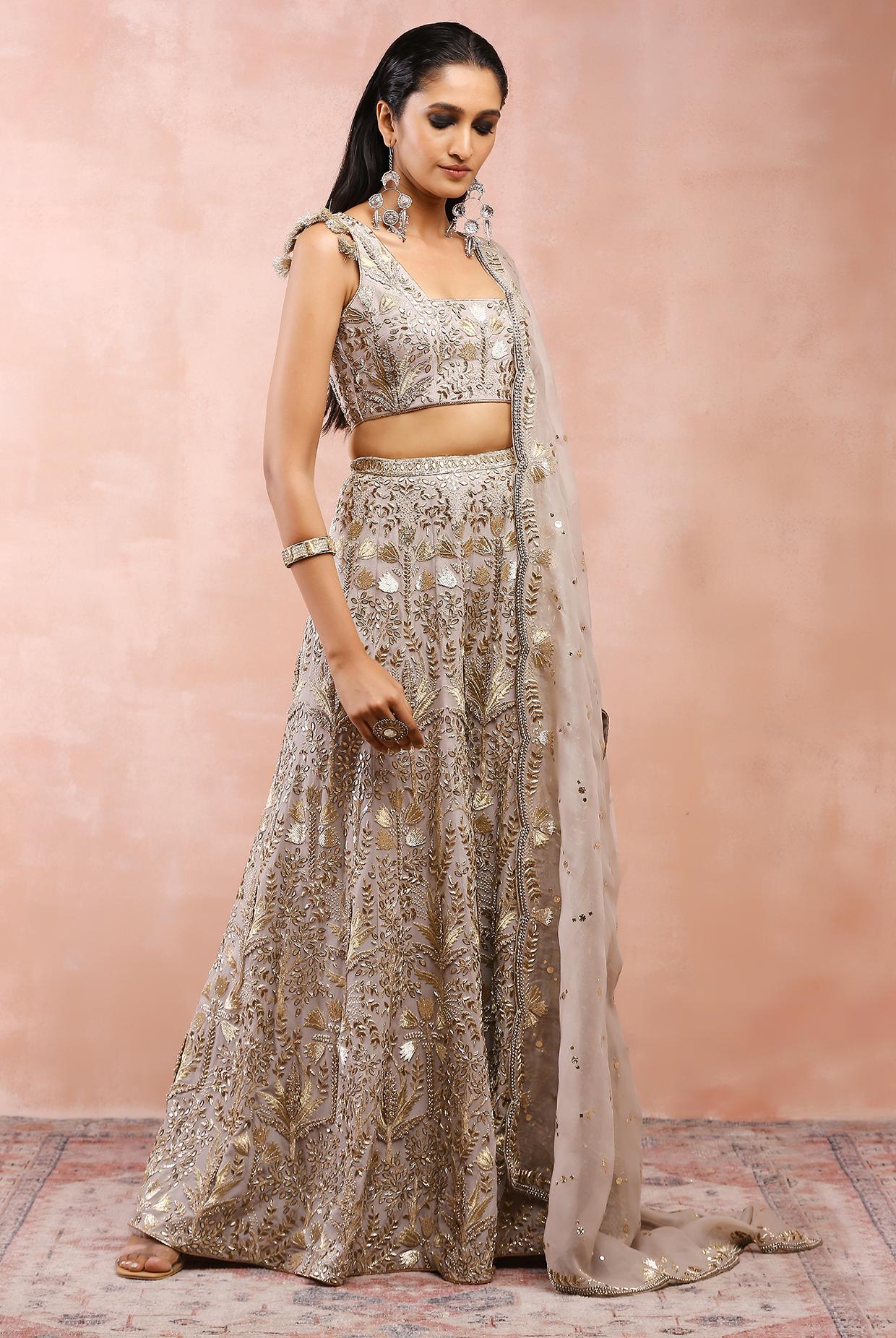 Grey Bagh Embroidered Choli With Sharara And Dupatta