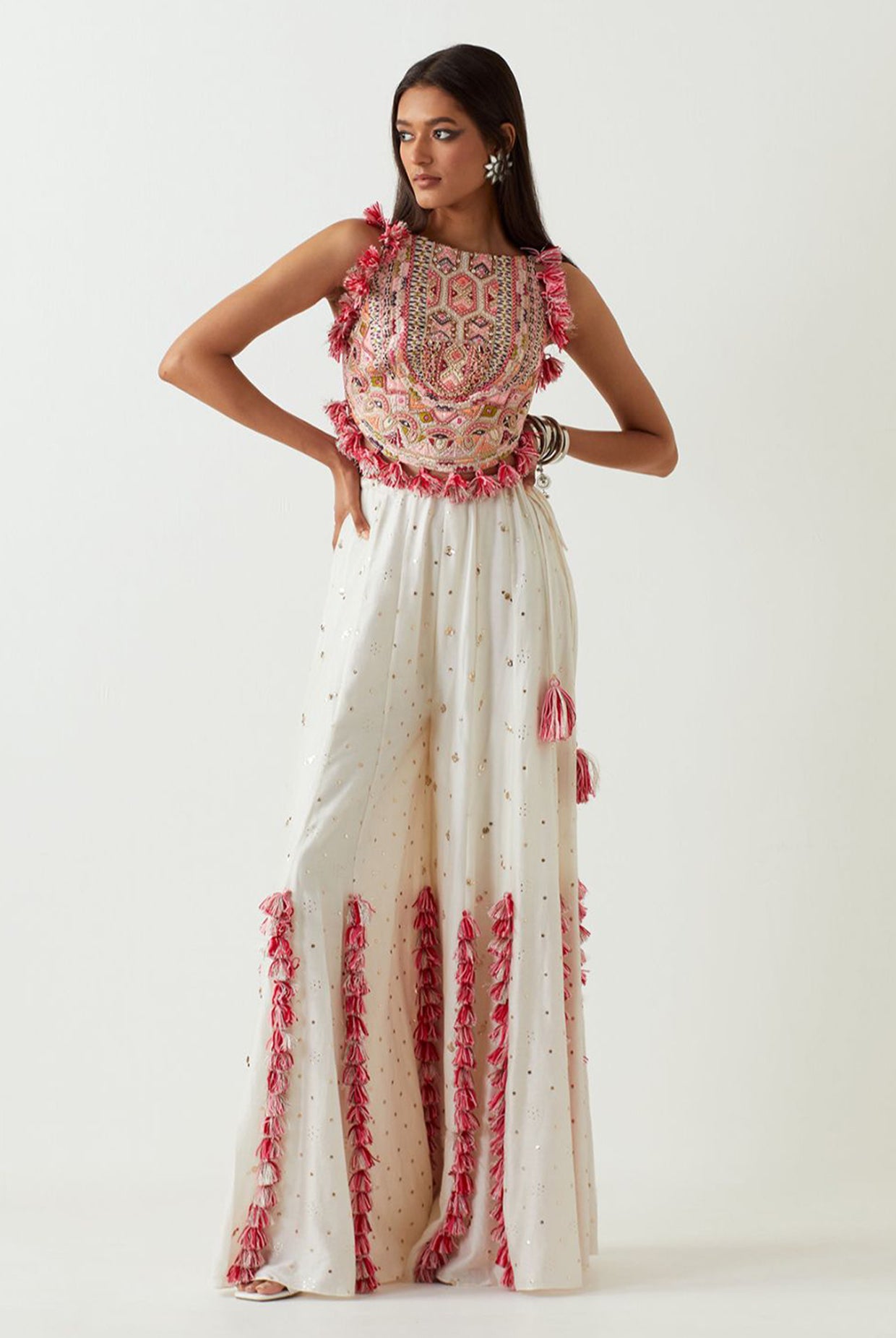 Off-White Embroidered Choli With Sharara