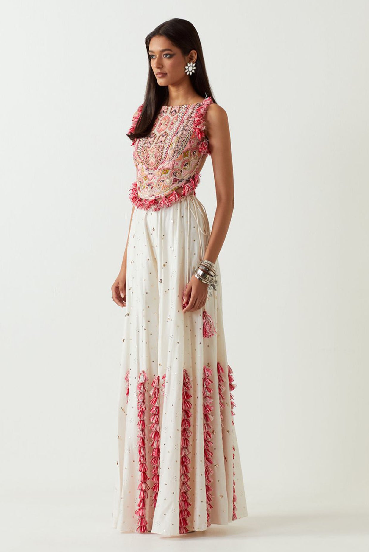 Off-White Embroidered Choli With Sharara