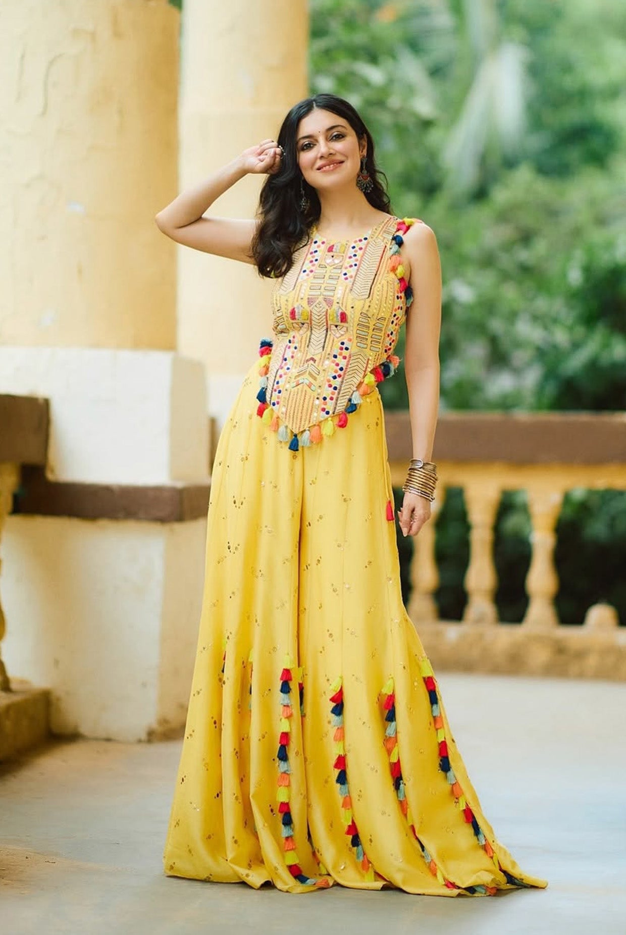 Yellow Georgette Embroidered Choli With Sharara