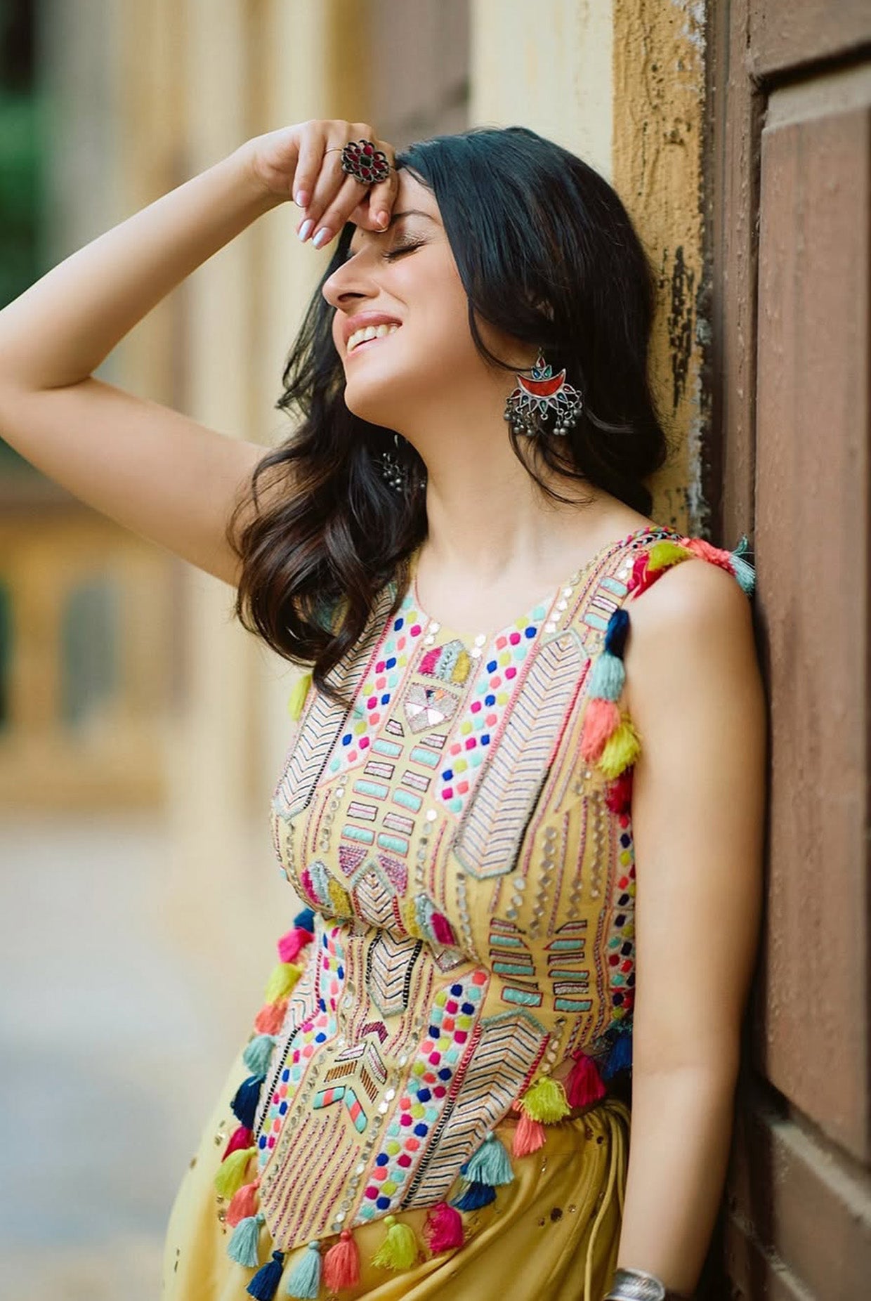 Yellow Georgette Embroidered Choli With Sharara