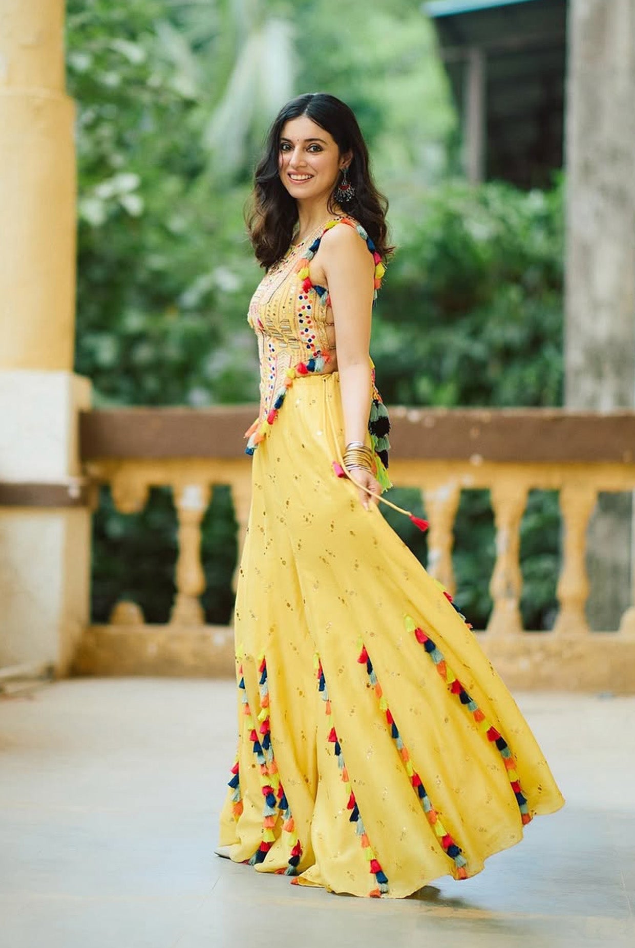Yellow Georgette Embroidered Choli With Sharara