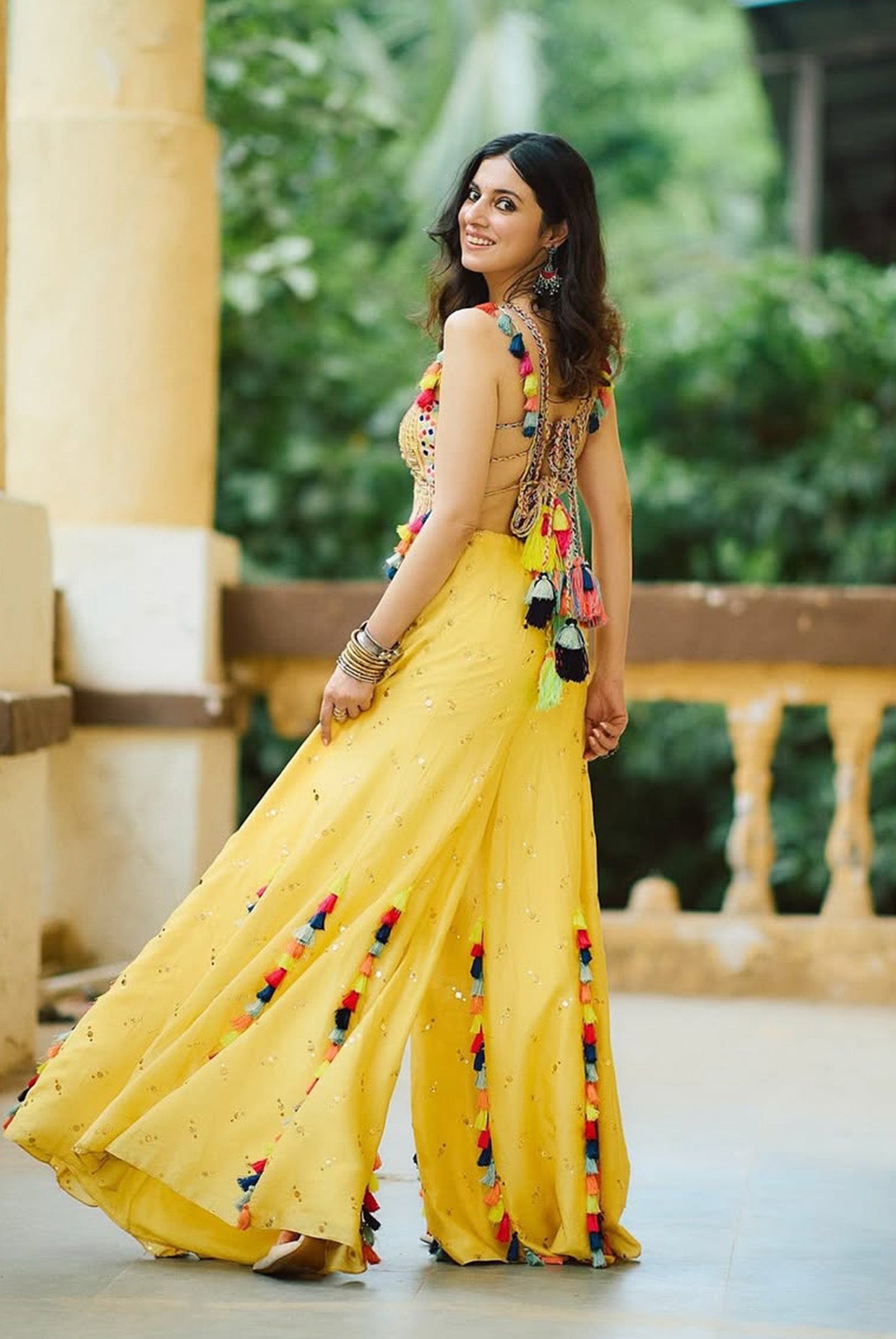 Yellow Georgette Embroidered Choli With Sharara