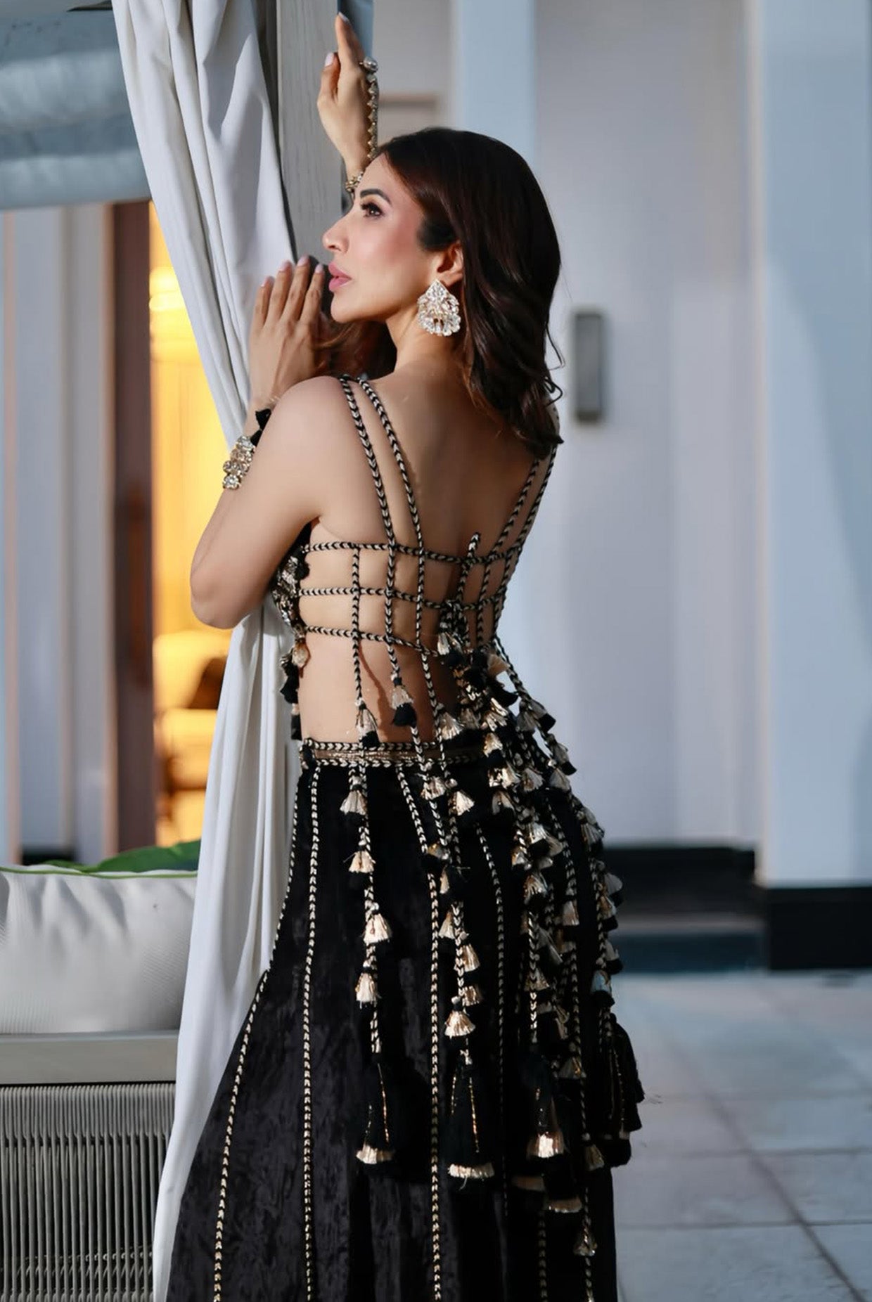 Benazir Black Embroidered Velvet Choli With Sharara Pants