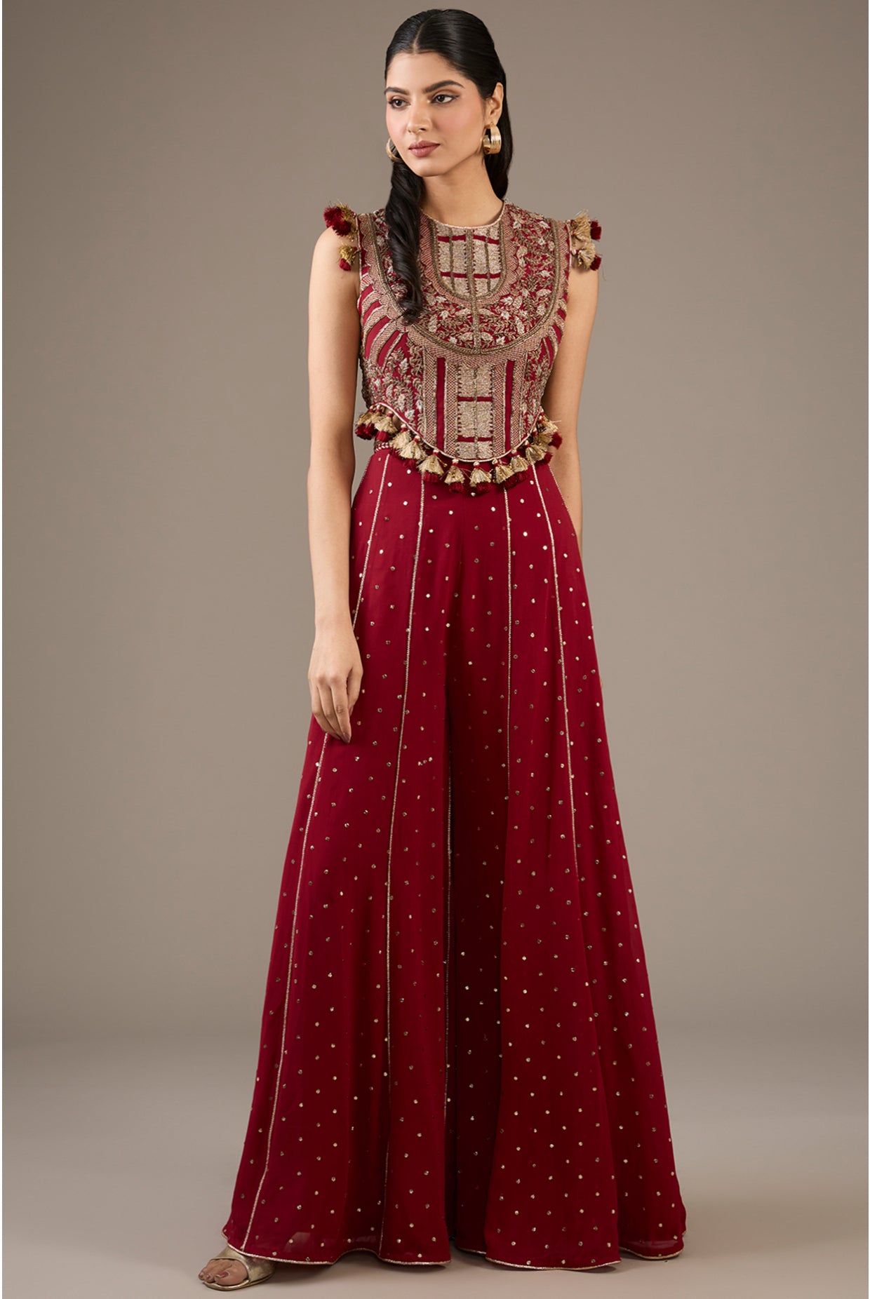 Maroon Embroidered Choli With Sharara.