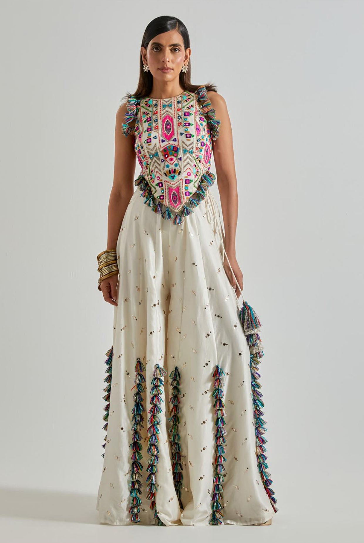 Off-White Choli with Covered Back & Silkmul Sharara