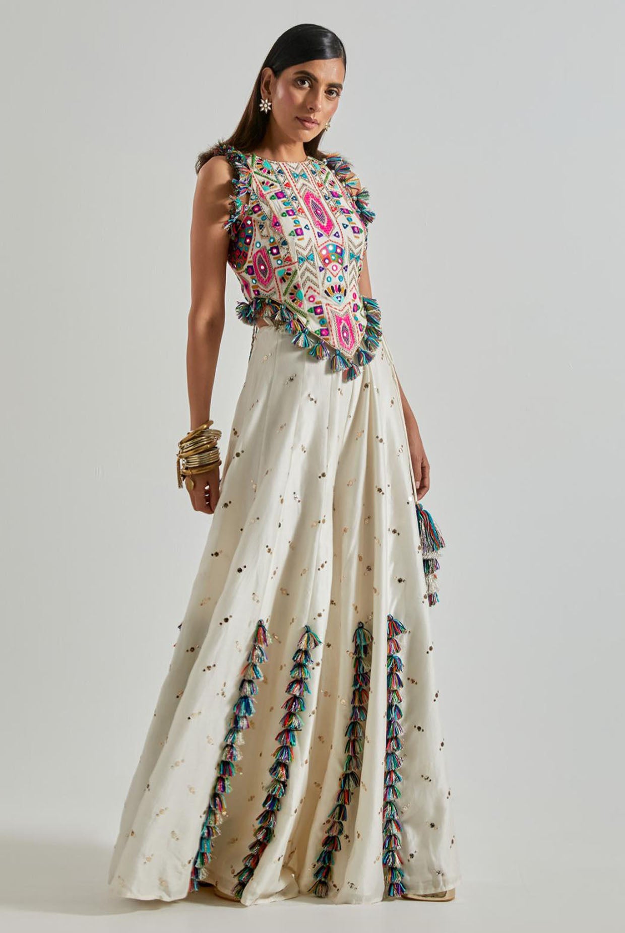 Off-White Choli with Covered Back & Silkmul Sharara