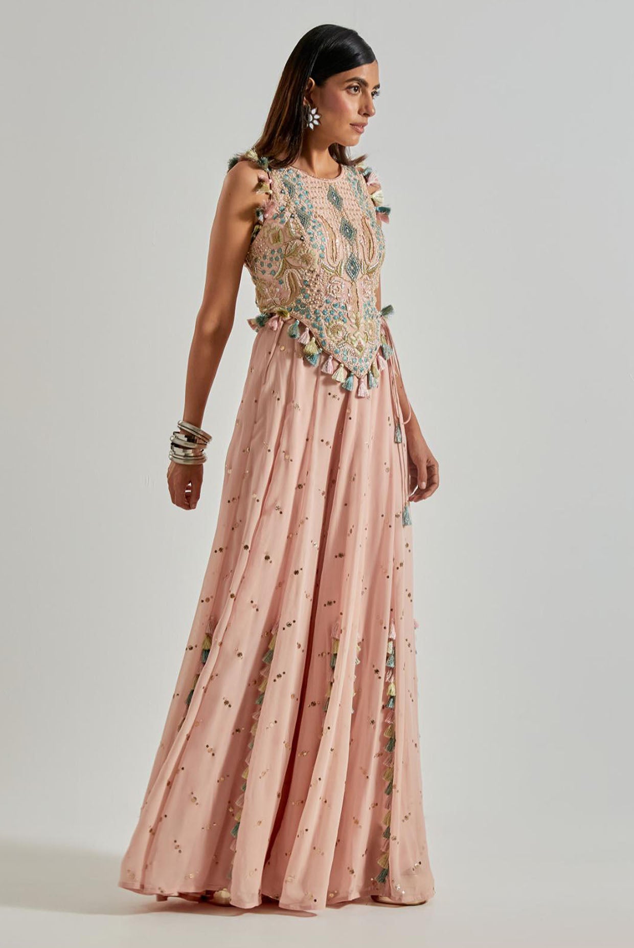 Peachy Pink Choli with Covered Back & Georgette Sharara