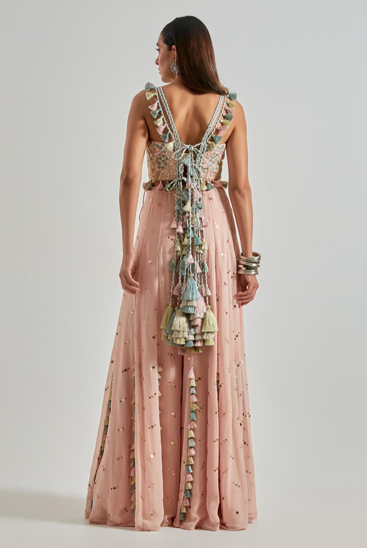 Peachy Pink Choli with Covered Back & Georgette Sharara