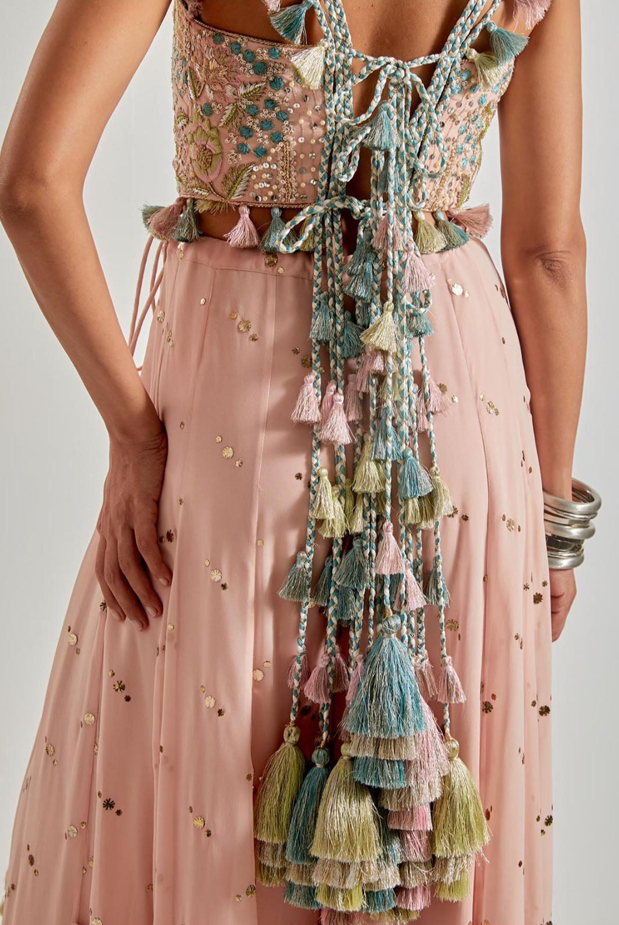 Peachy Pink Choli with Covered Back & Georgette Sharara