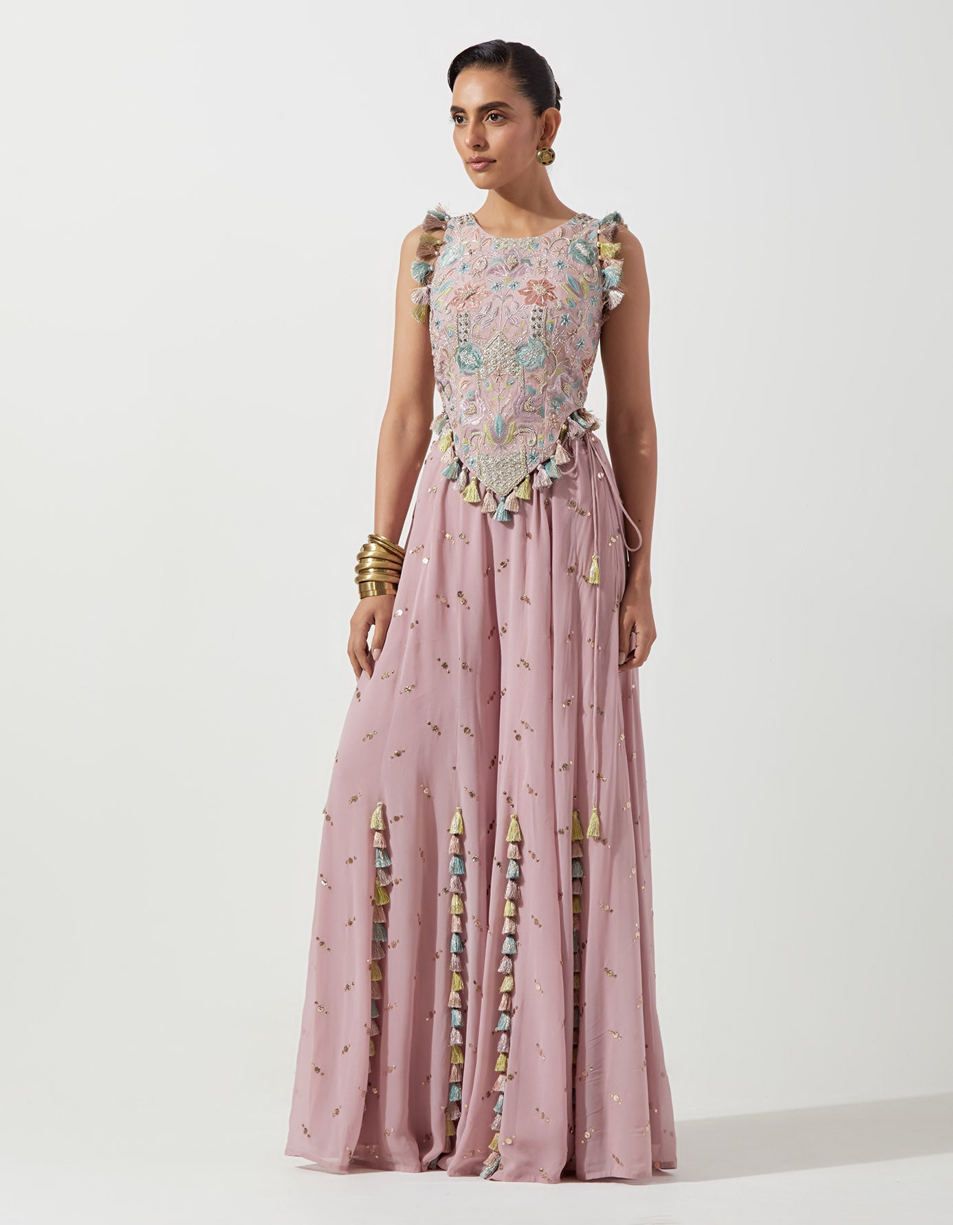 Lilac Georgette Embroidered Choli And Sharara